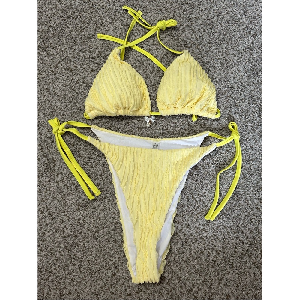 SHEIN Yellow Textured Bikini Set